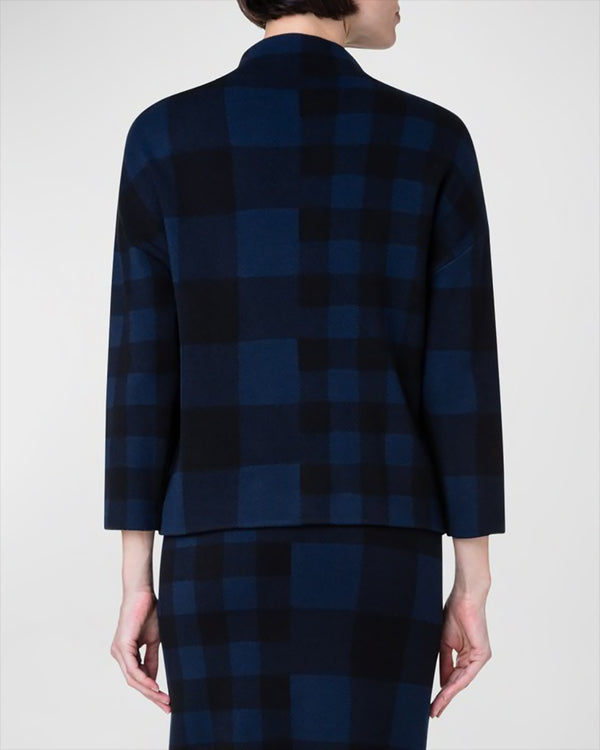 Merino Wool Gingham Jacquard Funnel-Collar Sweater-Akris Punto-Mercantile Portland
