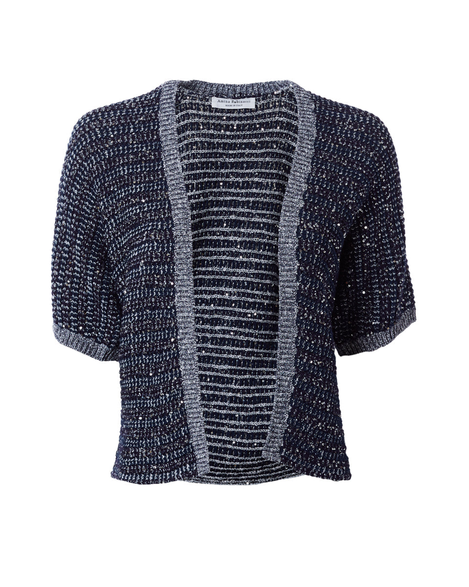 Olimpo Open Tweed Cardigan-Sweaters-Amina Rubinacci-Navy-38-Mercantile Portland