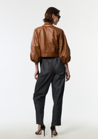 Olive Leather Jacket in Cognac-Jackets-Yigal Azrouel-Cognac-2-Mercantile Portland