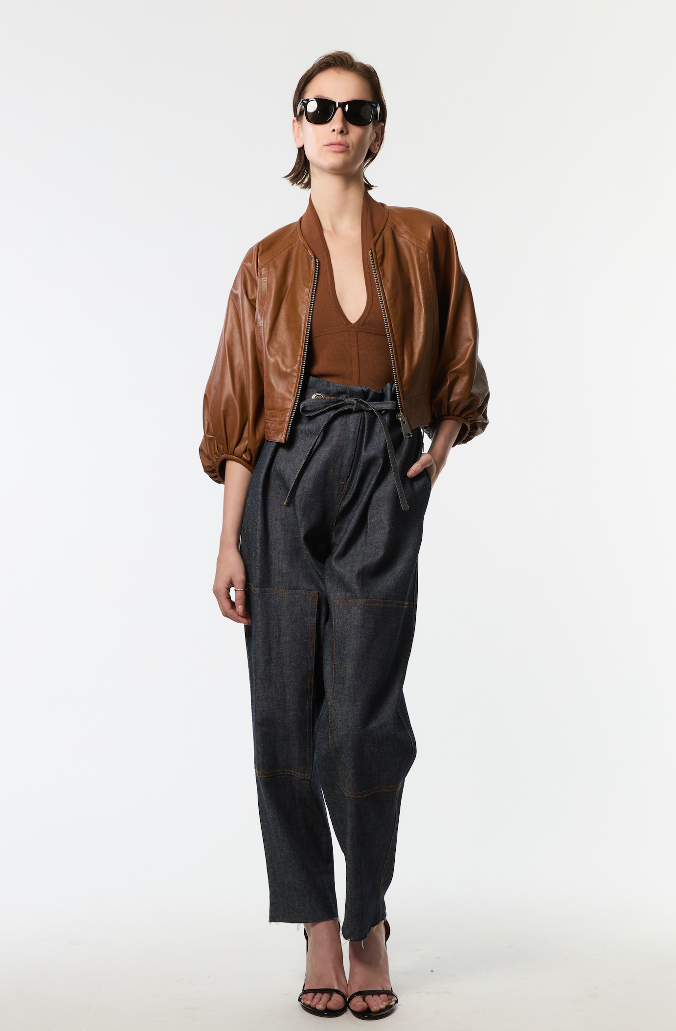 Olive Leather Jacket in Cognac-Jackets-Yigal Azrouel-Cognac-2-Mercantile Portland