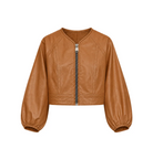 Olive Leather Jacket in Cognac-Jackets-Yigal Azrouel-Cognac-2-Mercantile Portland