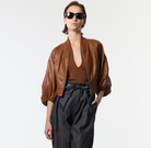 Olive Leather Jacket in Cognac-Jackets-Yigal Azrouel-Cognac-2-Mercantile Portland