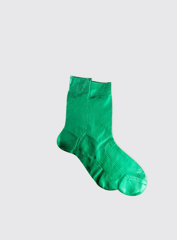 One Ribbed Laminated Socks in Emerald-Socks-Maria La Rosa-Emerald-OS-Mercantile Portland