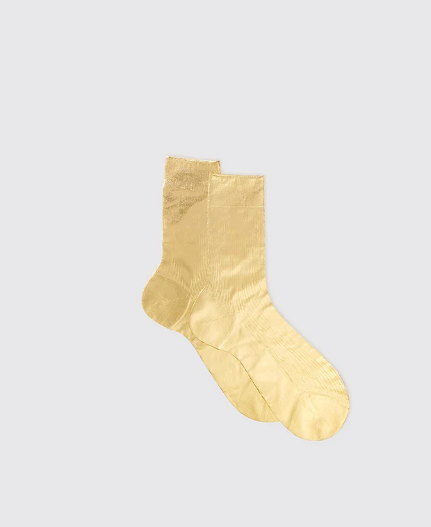 One Ribbed Laminated Socks in Gold-Socks-Maria La Rosa-OS-Gold-Mercantile Portland