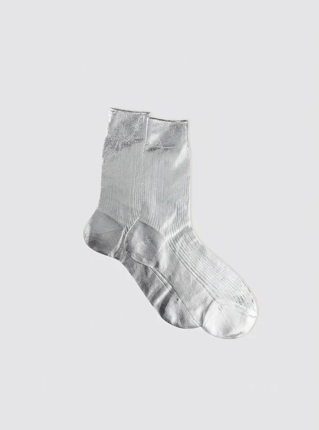 One Ribbed Laminated Socks in Silver-Socks-Maria La Rosa-OS-Silver-Mercantile Portland