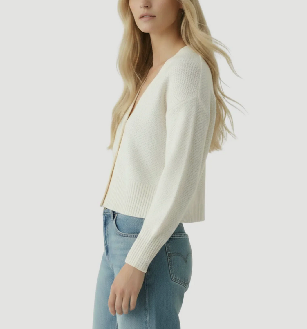 Organic Cotton V-neck Cardigan-Sweaters-Majestic Filatures-Milk-1-Mercantile Portland