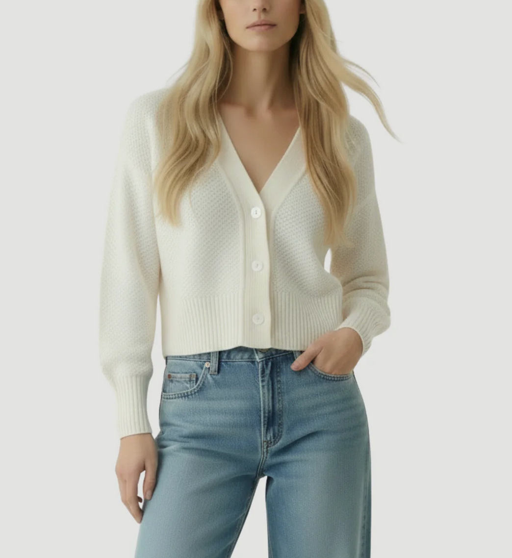 Organic Cotton V-neck Cardigan-Sweaters-Majestic Filatures-Milk-1-Mercantile Portland
