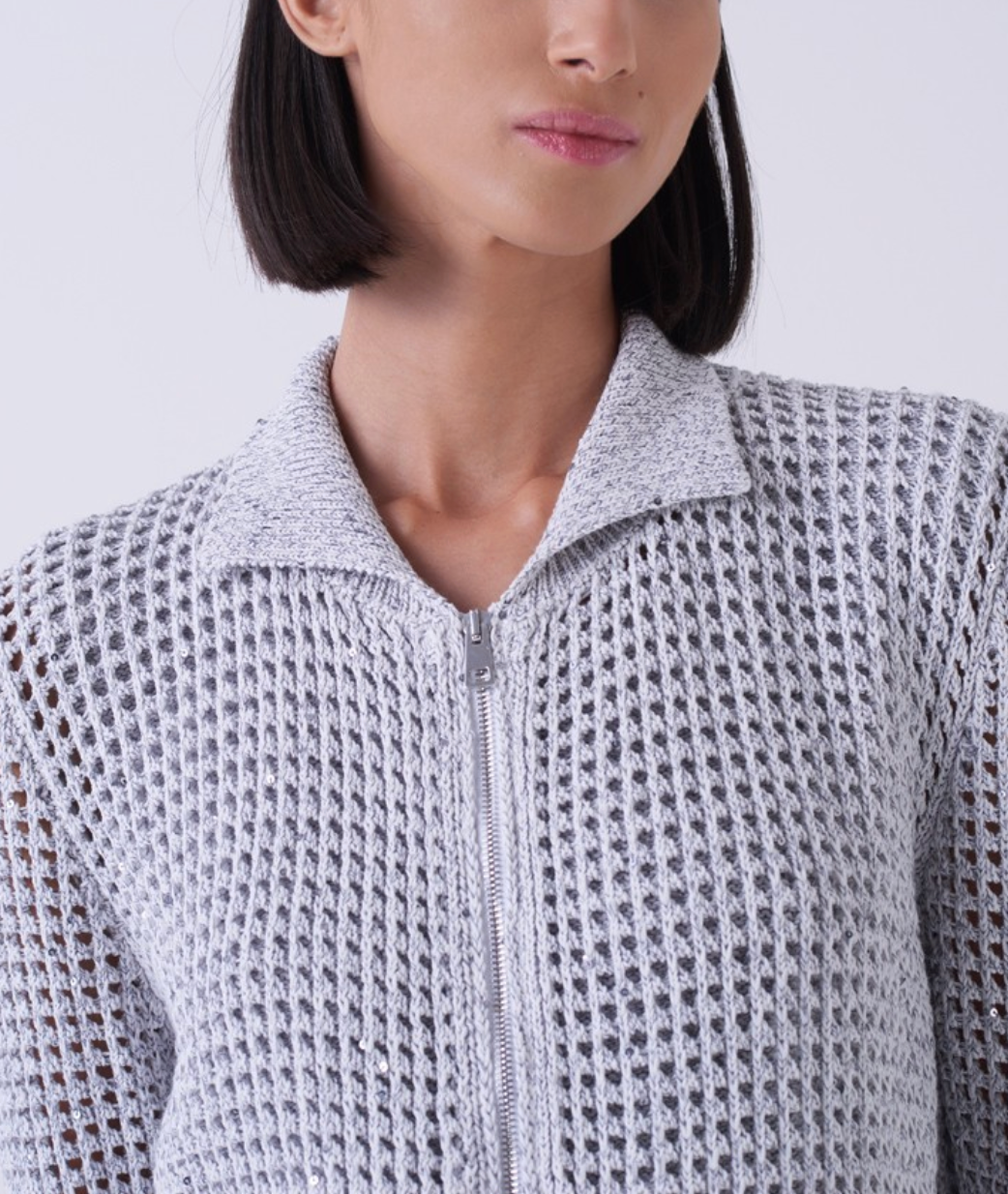 Organic Cotton Zip Cardigan-Sweaters-Amina Rubinacci-Pearl Grey-40-Mercantile Portland