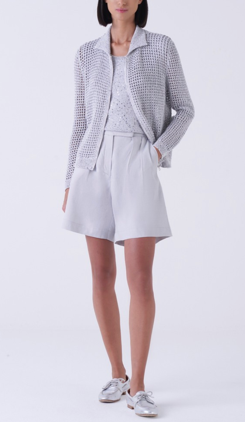 Organic Cotton Zip Cardigan-Sweaters-Amina Rubinacci-Pearl Grey-40-Mercantile Portland