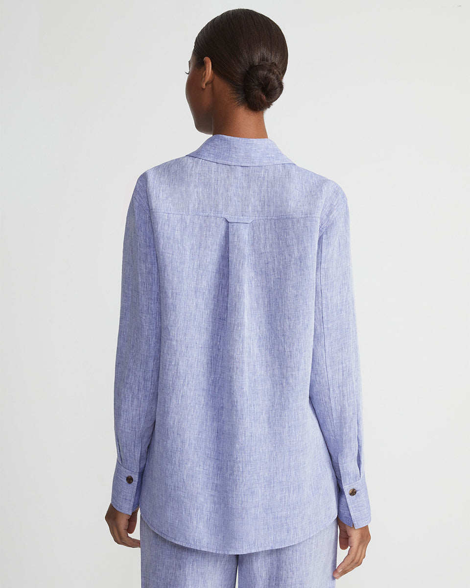 Organic Linen Shirt Jacket-Shirts-Lafayette 148-Lapis Blue Melange-XS-Mercantile Portland