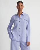 Organic Linen Shirt Jacket-Shirts-Lafayette 148-Lapis Blue Melange-XS-Mercantile Portland