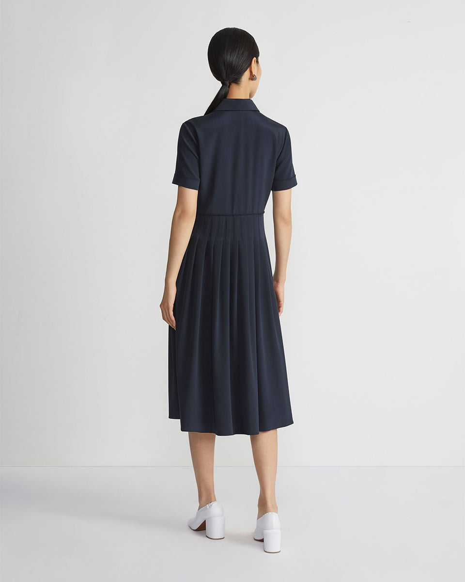 Organic Silk Stretch Georgette Pleated Shirtdress-Dresses-Lafayette 148-Ink-XS-Mercantile Portland