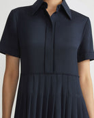 Organic Silk Stretch Georgette Pleated Shirtdress-Dresses-Lafayette 148-Ink-XS-Mercantile Portland