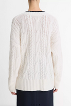 Oversized Cable-Knit Deep-V Sweater-Clothing-Vince-Off White / Coastal Blue-XXS-Mercantile Portland