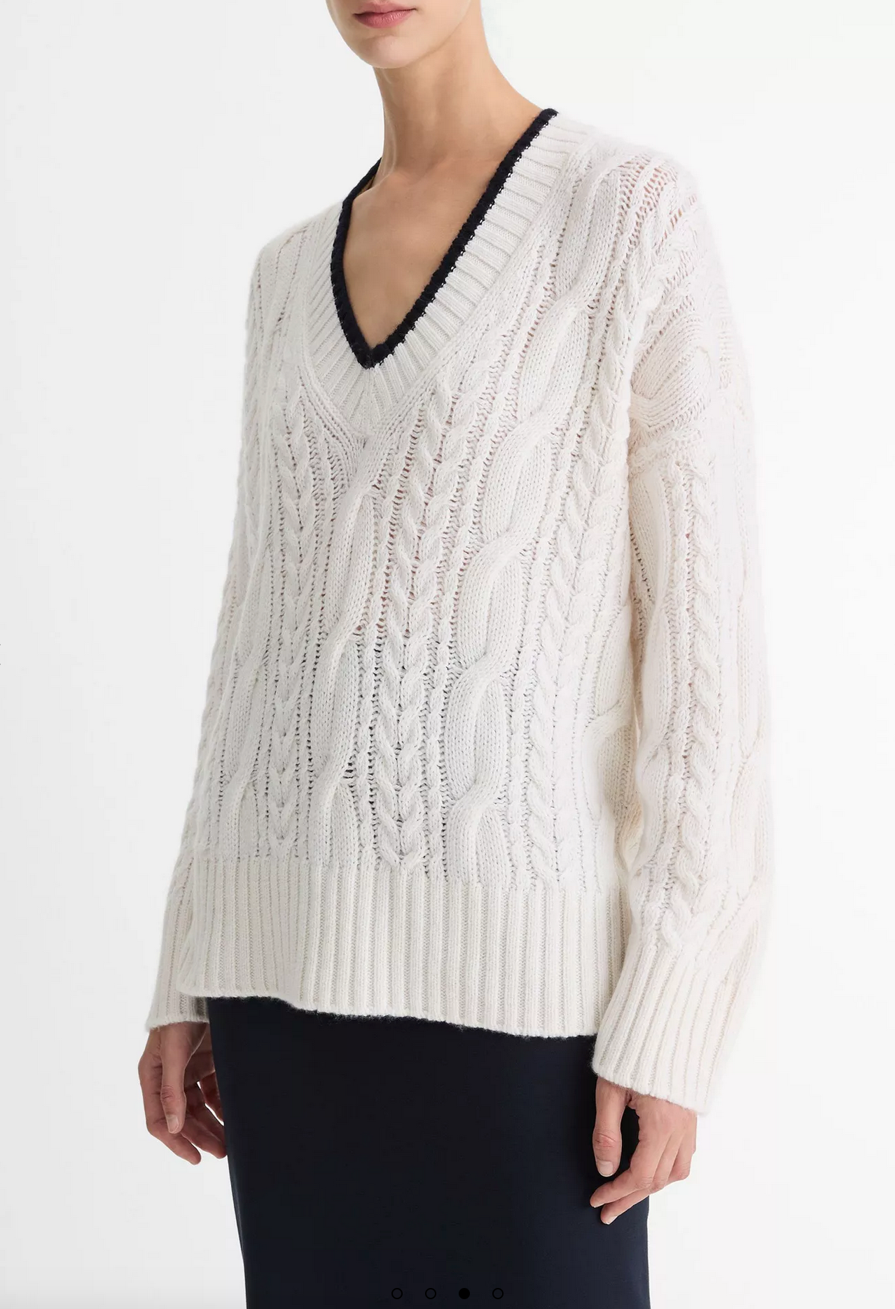 Oversized Cable-Knit Deep-V Sweater-Clothing-Vince-Off White / Coastal Blue-XXS-Mercantile Portland