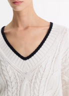 Oversized Cable-Knit Deep-V Sweater-Clothing-Vince-Off White / Coastal Blue-XXS-Mercantile Portland