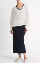 Oversized Cable-Knit Deep-V Sweater-Clothing-Vince-Off White / Coastal Blue-XXS-Mercantile Portland