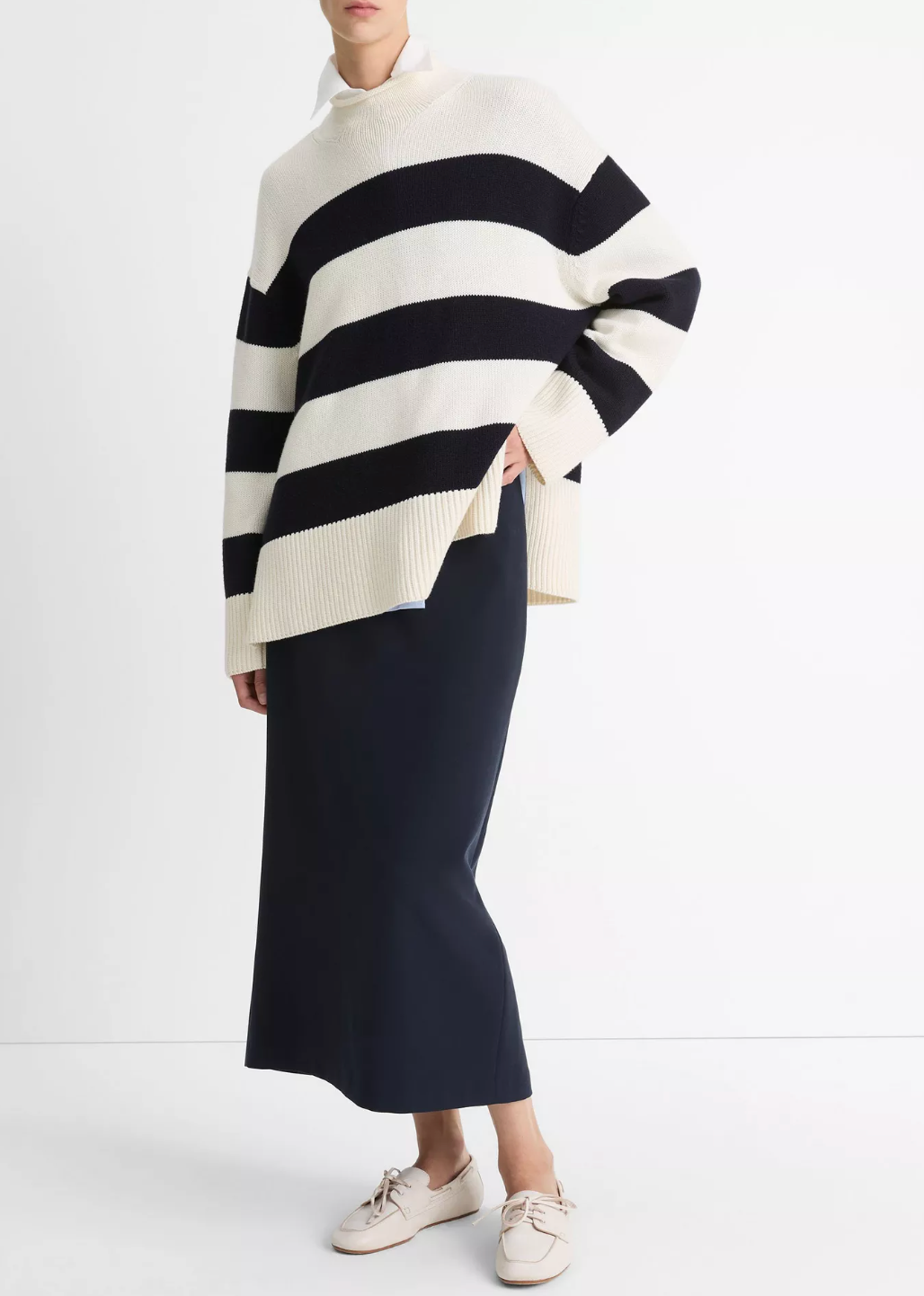 Oversized Striped Sweater-Clothing-Vince-Off White/ Coastal Blue-XXS-Mercantile Portland