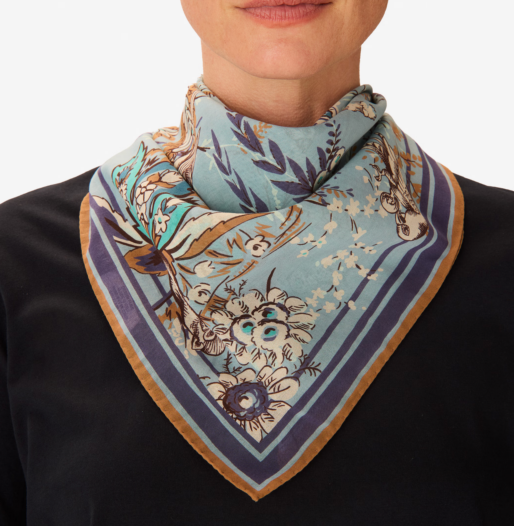 Pagode Square Scarf in Denim-Scarves and Wraps-Inoui Editions-Denim Print-OS-Mercantile Portland