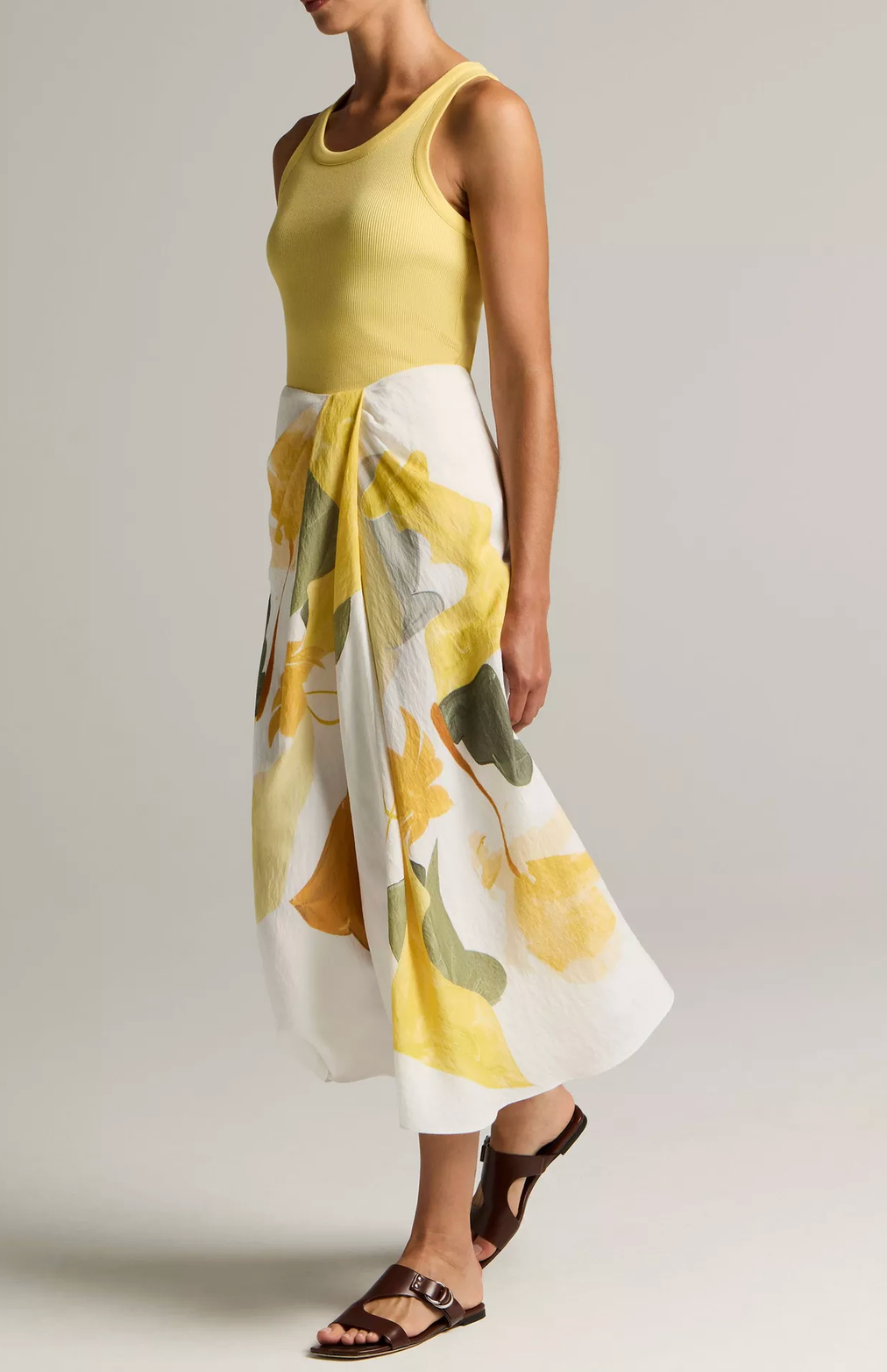 Painted Floral Draped Skirt-Skirts and Shorts-Vince-Off White/Sun-2-Mercantile Portland