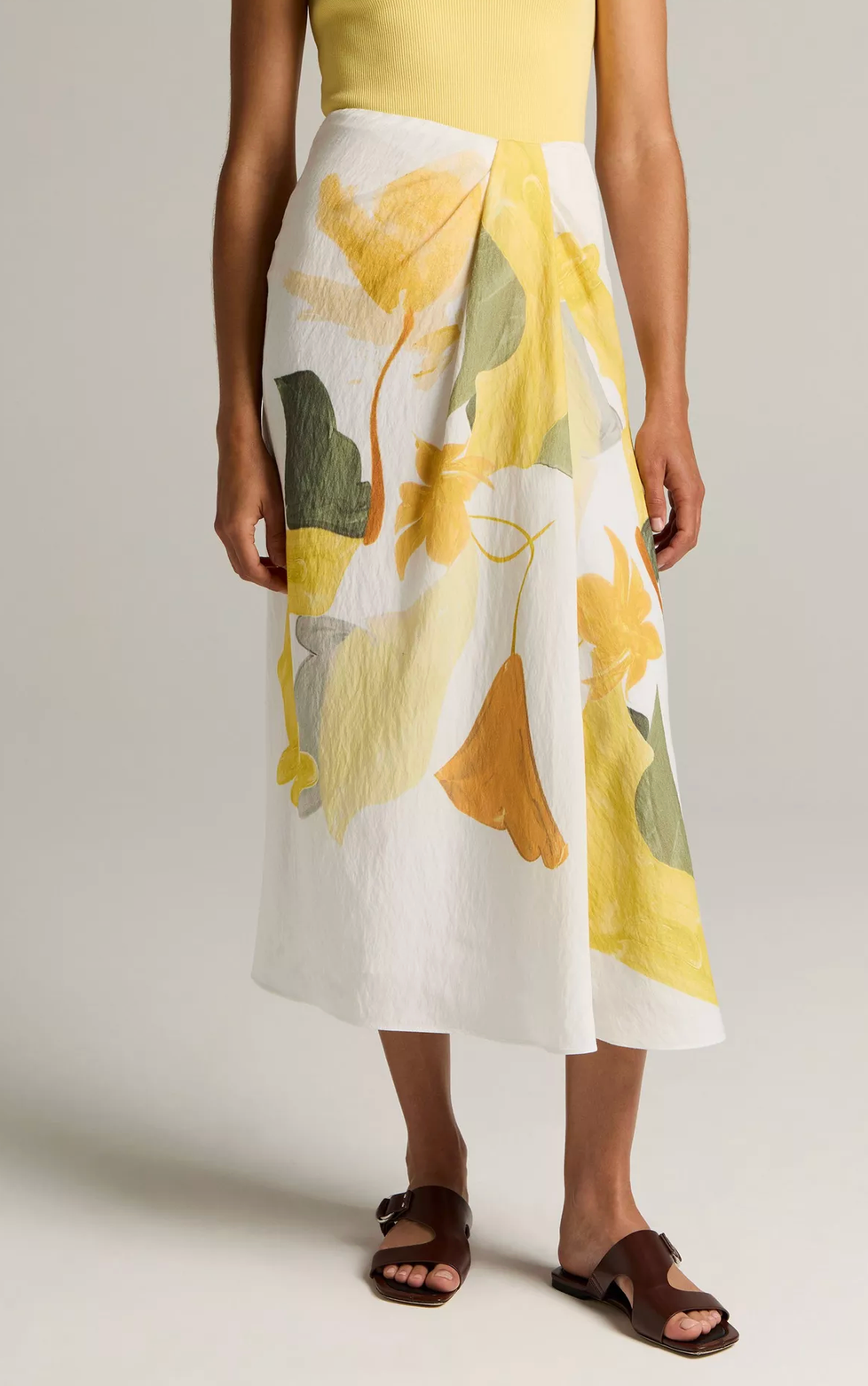 Painted Floral Draped Skirt-Skirts and Shorts-Vince-Off White/Sun-2-Mercantile Portland