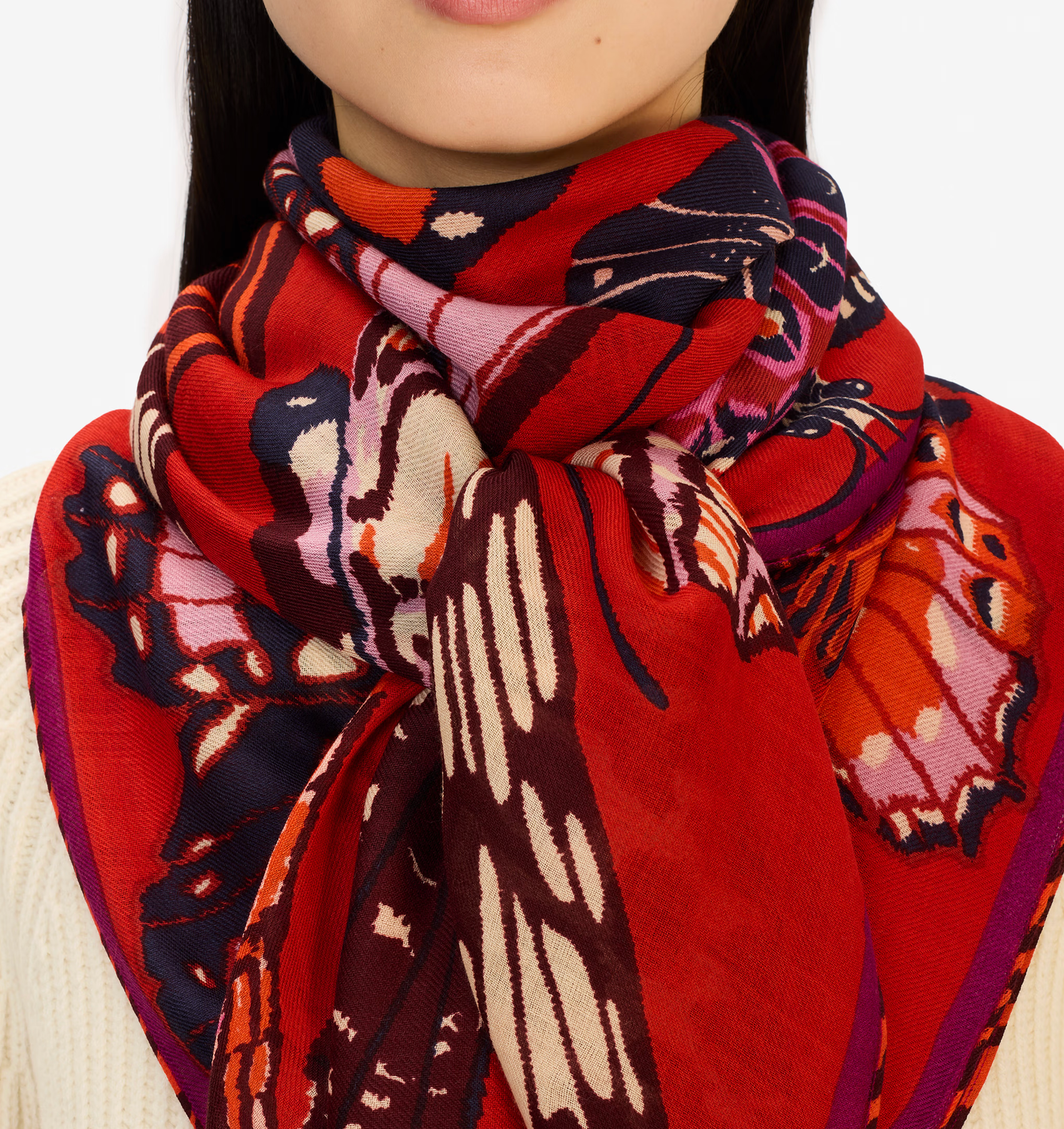 Papillons Scarf in Red-Scarves and Wraps-Inoui Editions-Red-OS-Mercantile Portland