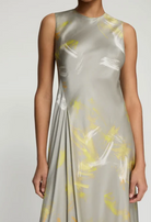 Pastel Smudge Print Silk Satin Asymmetric Dress-Clothing-Lafayette 148-Pencil Grey Multi-0-Mercantile Portland