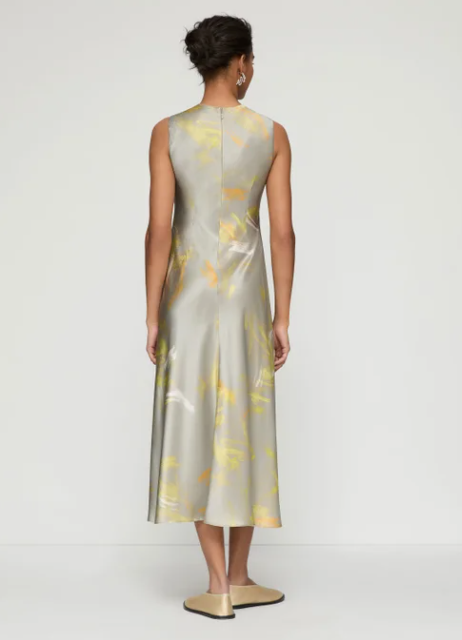Pastel Smudge Print Silk Satin Asymmetric Dress-Clothing-Lafayette 148-Pencil Grey Multi-0-Mercantile Portland
