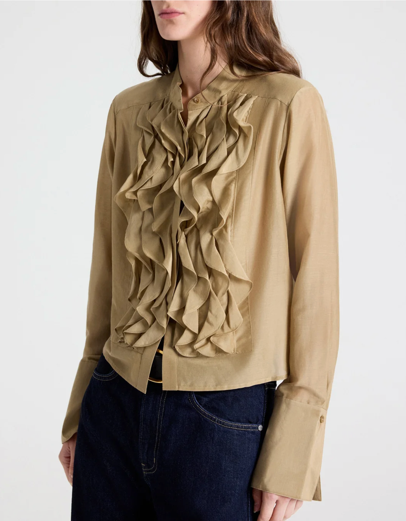 Patti Top in Cotton Silk Organza in Kelp-Shirts-TWP-Kelp-XS-Mercantile Portland