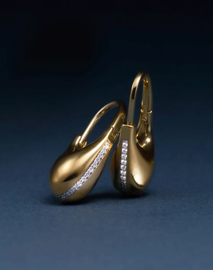 Pavé Roscida Drop Hoops in Gold Vermeil-Jewelry-Otiumberg-Yellow Gold-OS-Mercantile Portland
