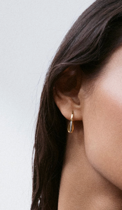 Pavé Roscida Drop Hoops in Gold Vermeil-Jewelry-Otiumberg-Yellow Gold-OS-Mercantile Portland