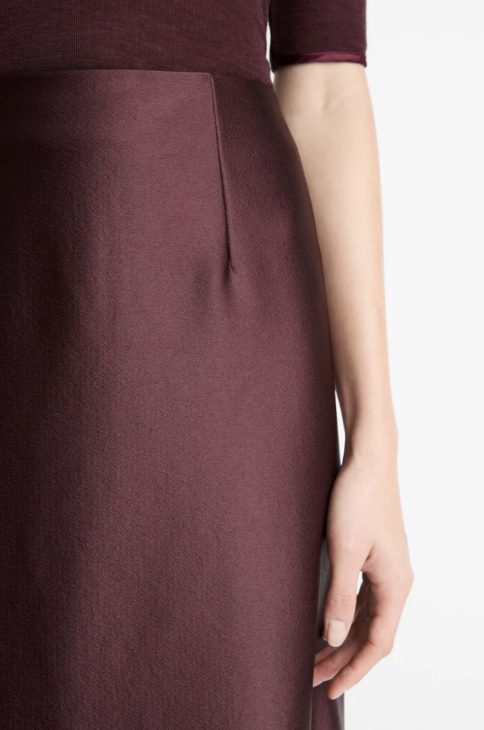 Pebbled Satin Knee-lenght Skirt-Skirts and Shorts-Vince-Oxblood-6-Mercantile Portland