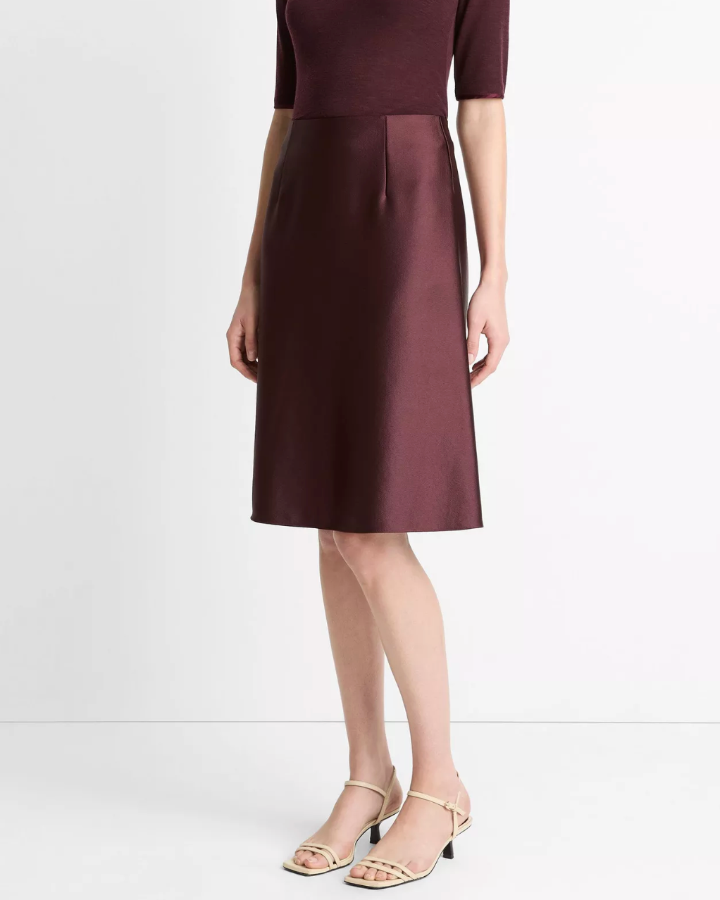 Pebbled Satin Knee-lenght Skirt-Skirts and Shorts-Vince-Oxblood-6-Mercantile Portland