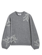 Pelta Floral Embroidered Cashmere Crewneck-Sweaters-27 Miles-Heather Chrome-M-Mercantile Portland