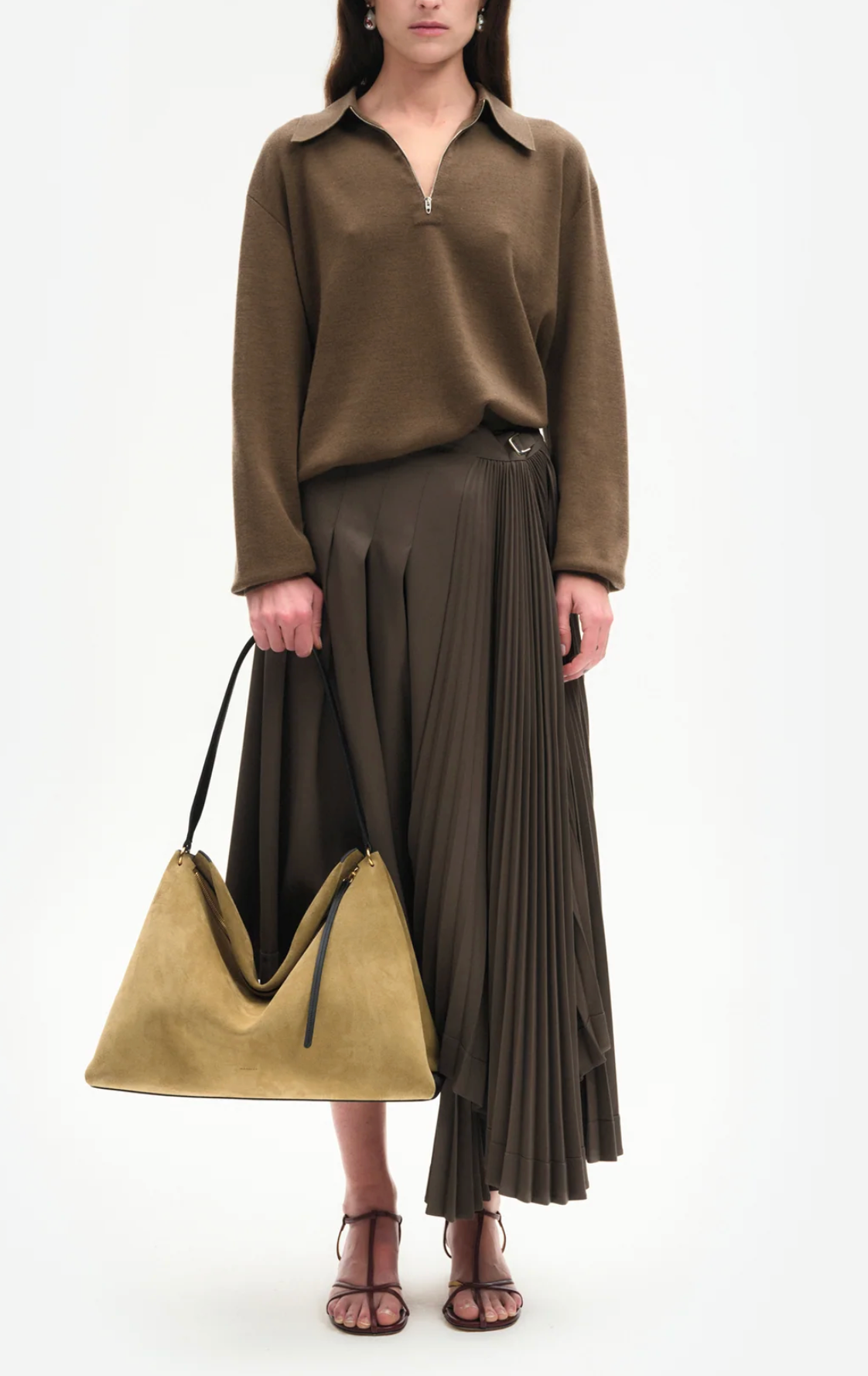 Penelope Tote in Khaki Suede-Handbags-Wandler-Khaki Suede-OS-Mercantile Portland