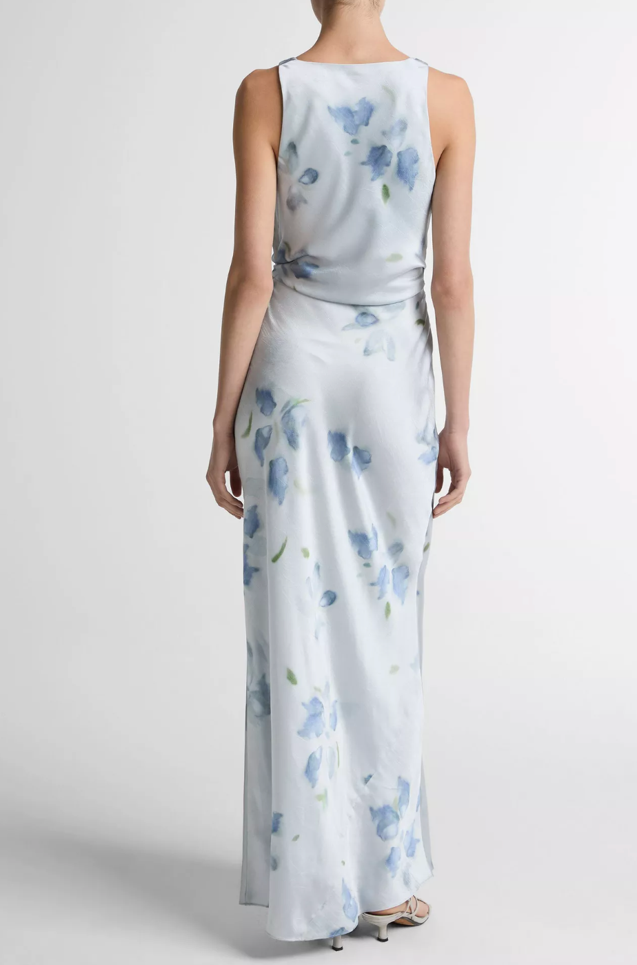 Petal Blur Satin Twist-Shoulder Dress-Clothing-Vince-Soft Grey-00-Mercantile Portland