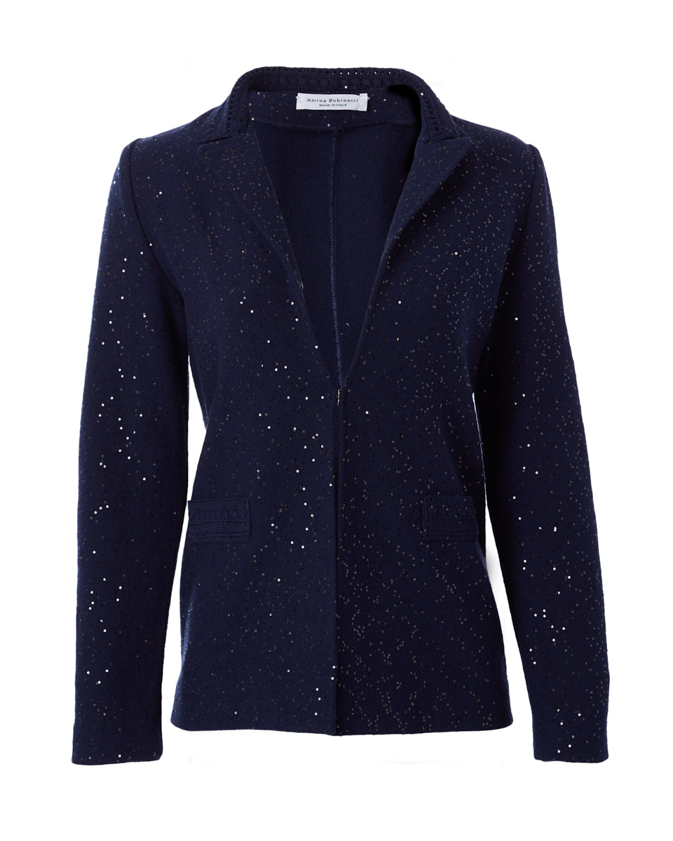 Petrarca Pailette Blazer-Jackets-Amina Rubinacci-Navy-38-Mercantile Portland