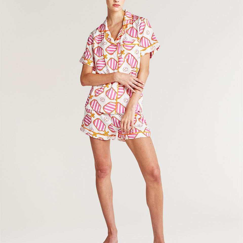 Pickleball Pajama Shorts Set-Sleepwear-Katie Kime-Pink • Katie Kime • Pickleball-XS-Mercantile Portland