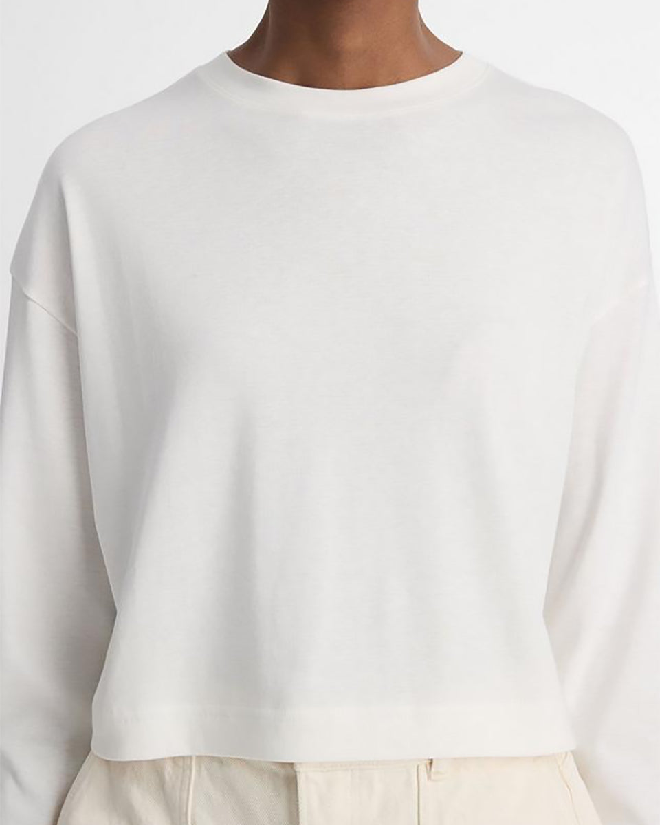 Pima Cotton Long-Sleeve Cropped T-Shirt-Shirts-Vince-Off White-XXS-Mercantile Portland