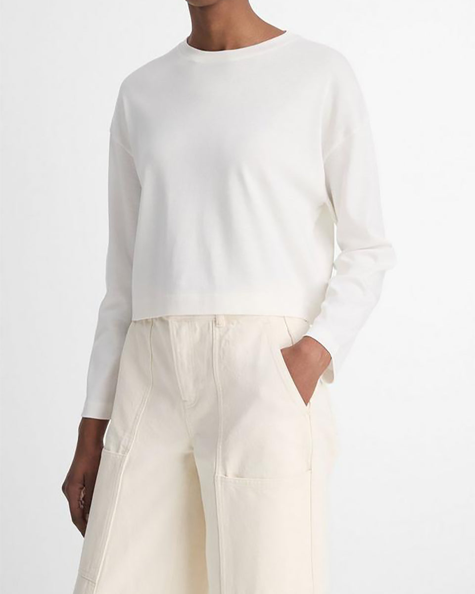 Pima Cotton Long-Sleeve Cropped T-Shirt-Shirts-Vince-Off White-XXS-Mercantile Portland