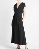 Pintuck Cotton V-Neck Dress-Dresses-Vince-Earthen-XXS-Mercantile Portland