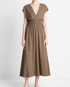 Pintuck Cotton V-Neck Dress-Dresses-Vince-Earthen-XXS-Mercantile Portland