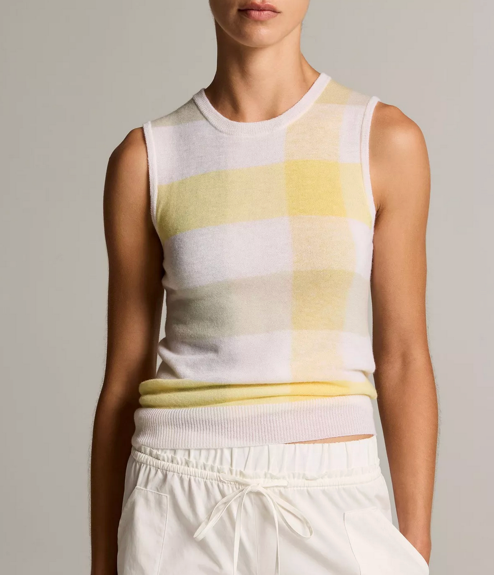 Plaid Crew Neck Shell-staging-VINCE-Dandelion Combo-S-Mercantile Portland