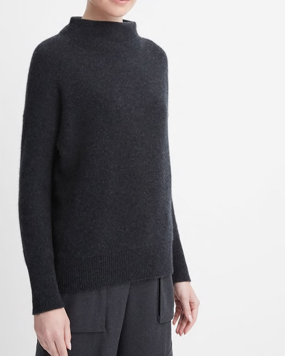 Plush Cashmere Funnel Neck Sweater-Sweaters-Vince-Black-XXS-Mercantile Portland