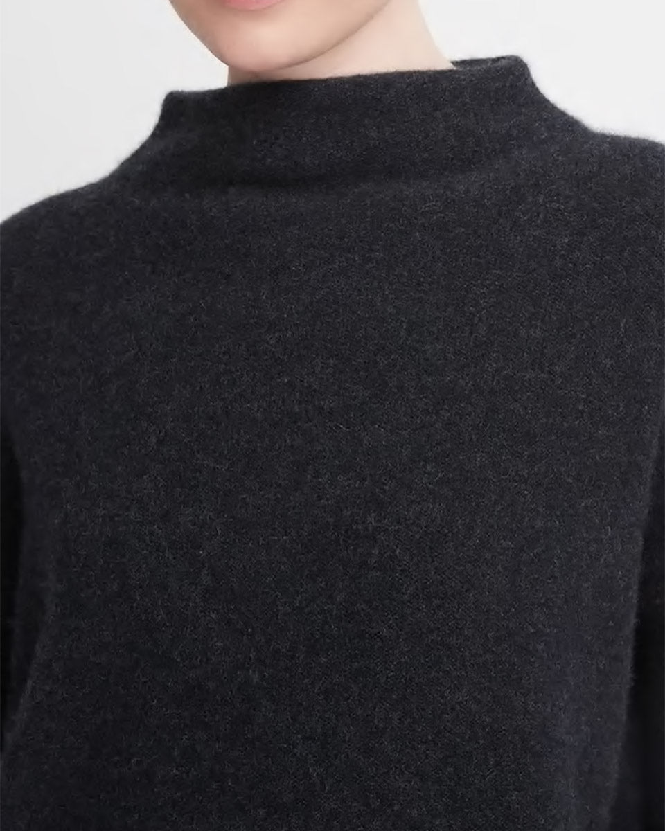 Plush Cashmere Funnel Neck Sweater-Sweaters-Vince-Black-XXS-Mercantile Portland