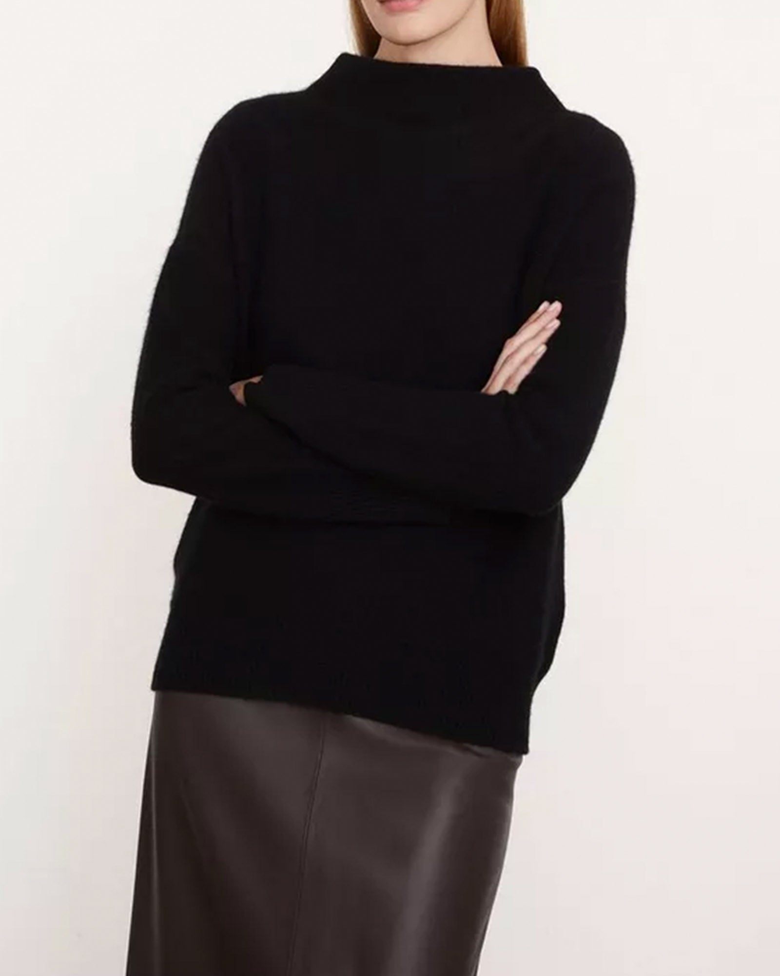 Plush Cashmere Funnel Neck Sweater-Sweaters-Vince-Black-XXS-Mercantile Portland