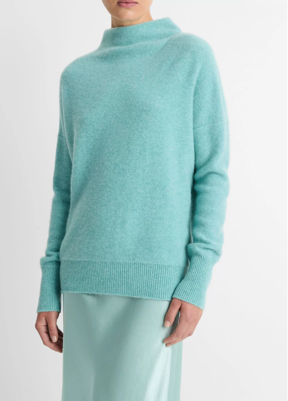 Plush Cashmere Funnel Neck Sweater-Sweaters-Vince-Heather Aqua Gem-XXS-Mercantile Portland