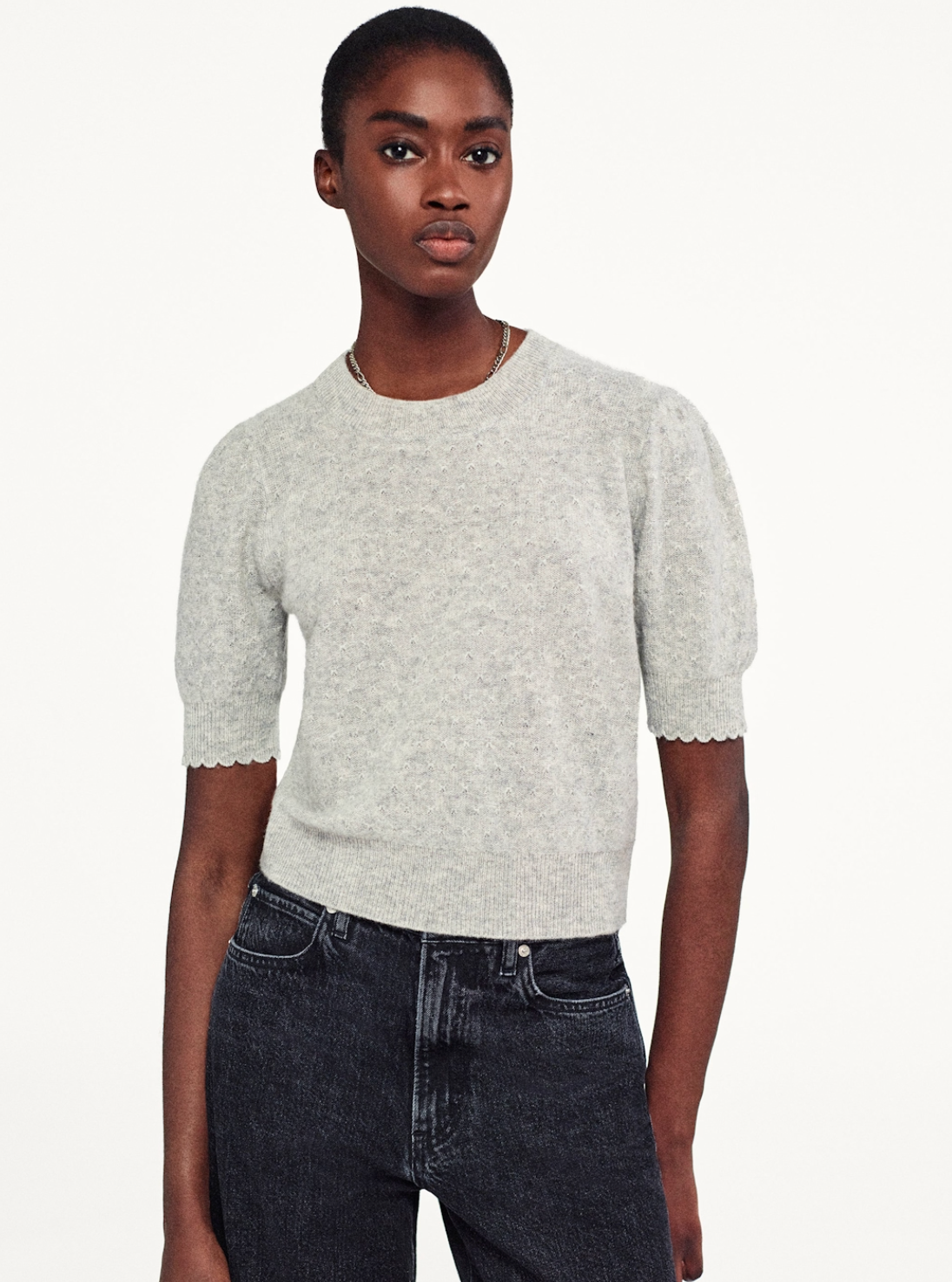Pointelle Puff Sleeve Sweater-Clothing-Frame-Light Heather Grey-XXS-Mercantile Portland
