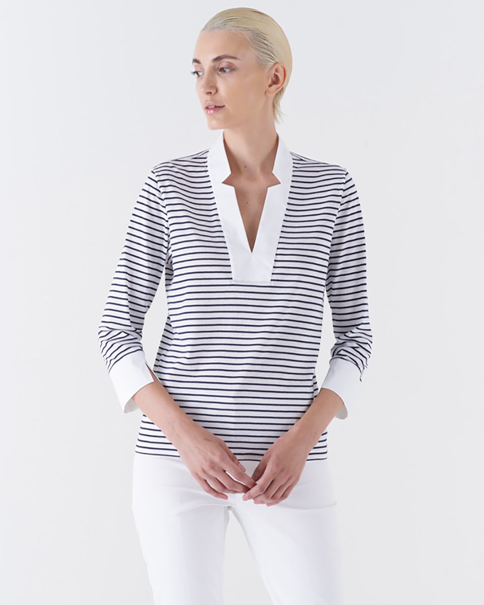 Polly Stripe Tee-Shirts-Amina Rubinacci-White/Navy Stripe-38-Mercantile Portland