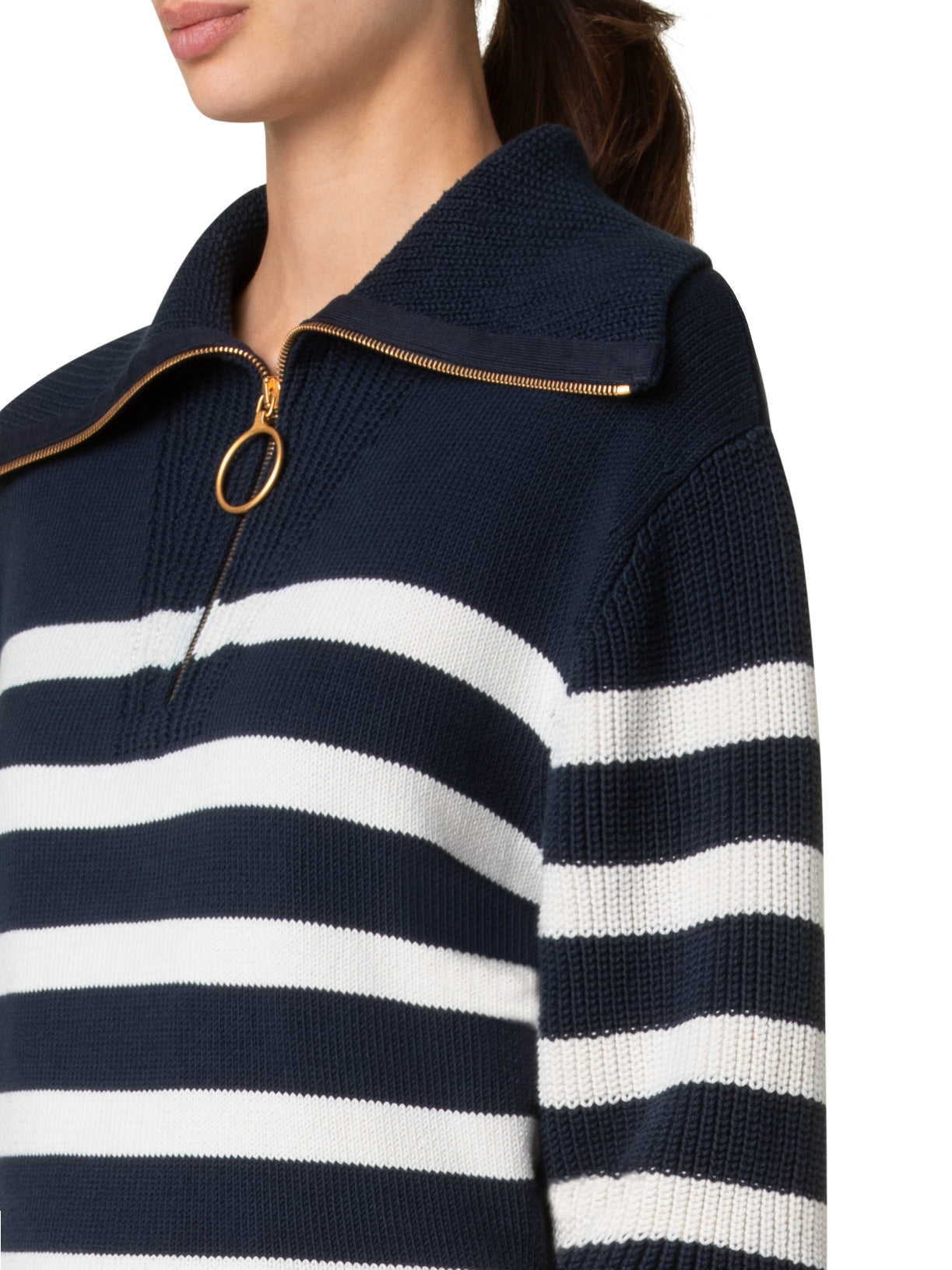 Polo Collar Knit Sweater-Clothing-Akris Punto-Navy Cashew-2-Mercantile Portland